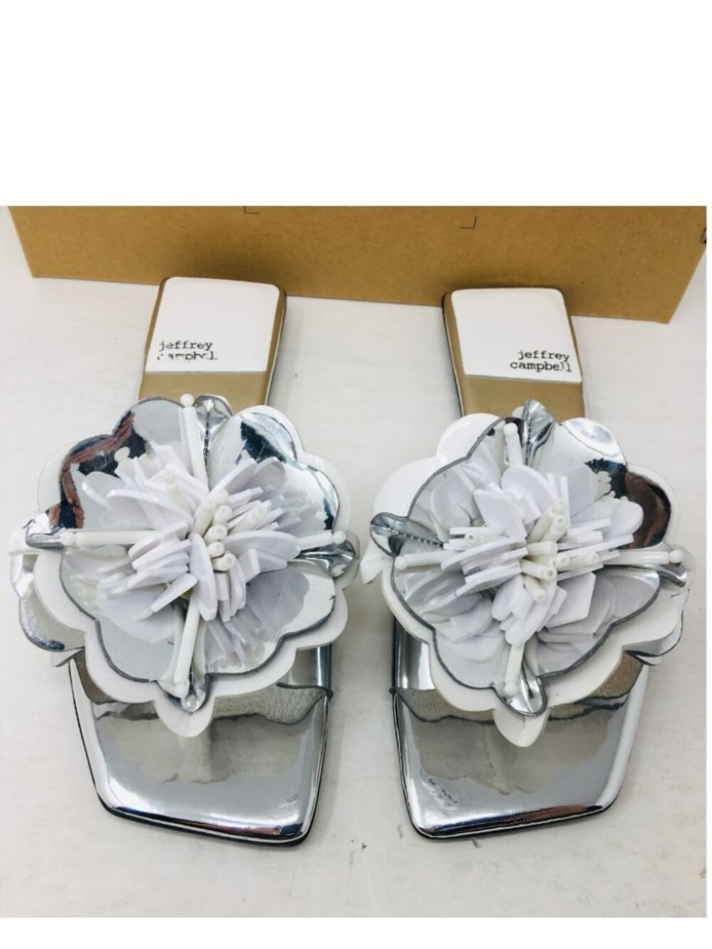 Jeffrey Campbell Women's Silver Floral Slide Sandals Size 6.5 M - Medium